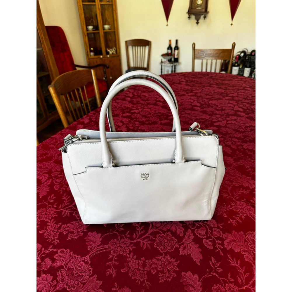 MCM Light Gray/Lavender Leather Satchel w/ Crossbody Strap - Picture 3 of 12